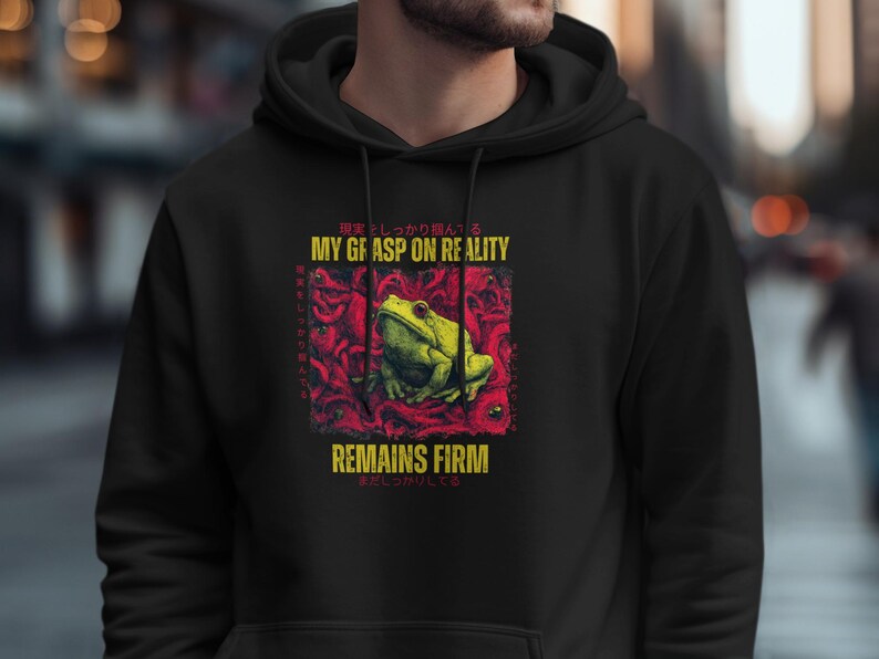 Funny Frog Hoodie, Japanese Style Hoodie, Graphic Hoodie, Unique Pullover, Cool Streetwear, Casual Unisex Hoodie, Trendy Outfit