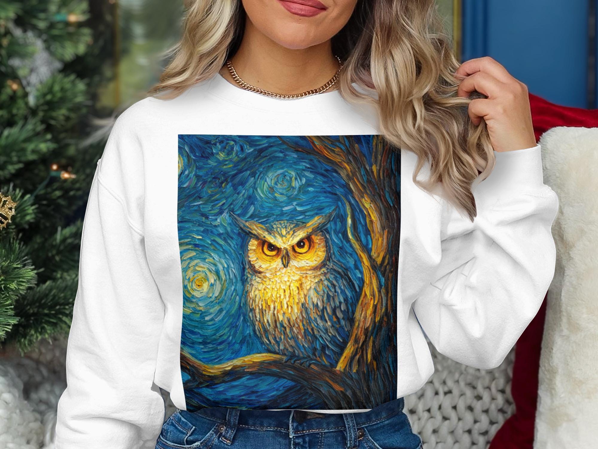 Fantasy Night Owl Tee | Starry Forest Owl Top | Van Gogh Inspired Owl Shirt | Enchanted Owl Sweater 