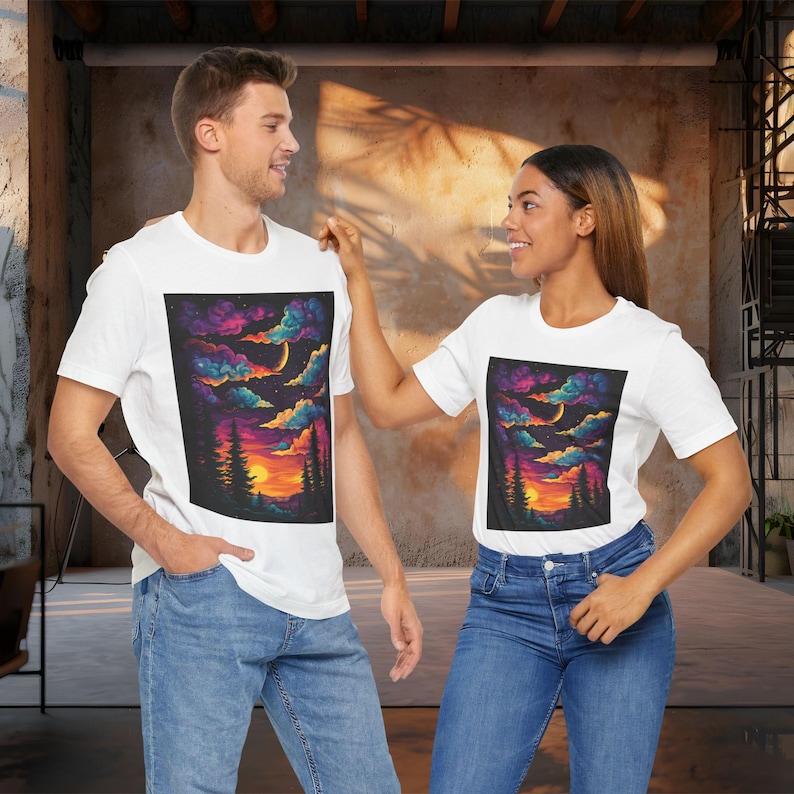 Psychedelic Forest Sky Tee | Trippy Sunset, Colorful Dreamscape (Bella Canva) image 7