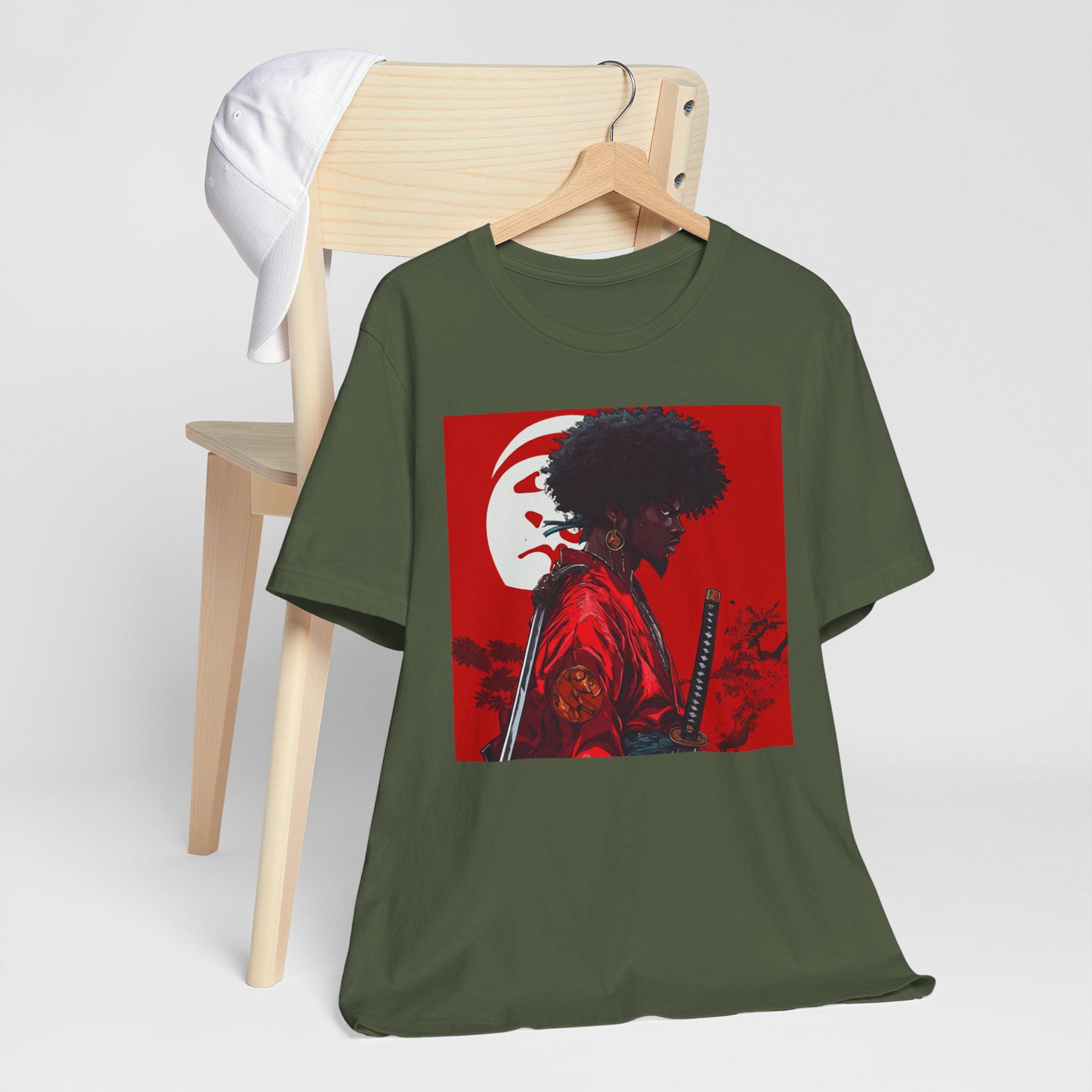 Black Samurai T-shirt, Afro Warrior Katana Art, Bella+canvas Tee 