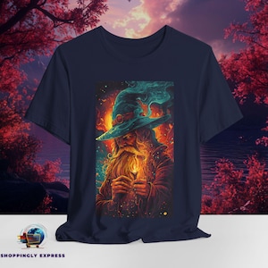 Fantasy Wizard Shirt | Mystical Fire Mage Graphic Tee | Sorcerer Magic Spellcaster Art | Bella Canvas S to 3XL