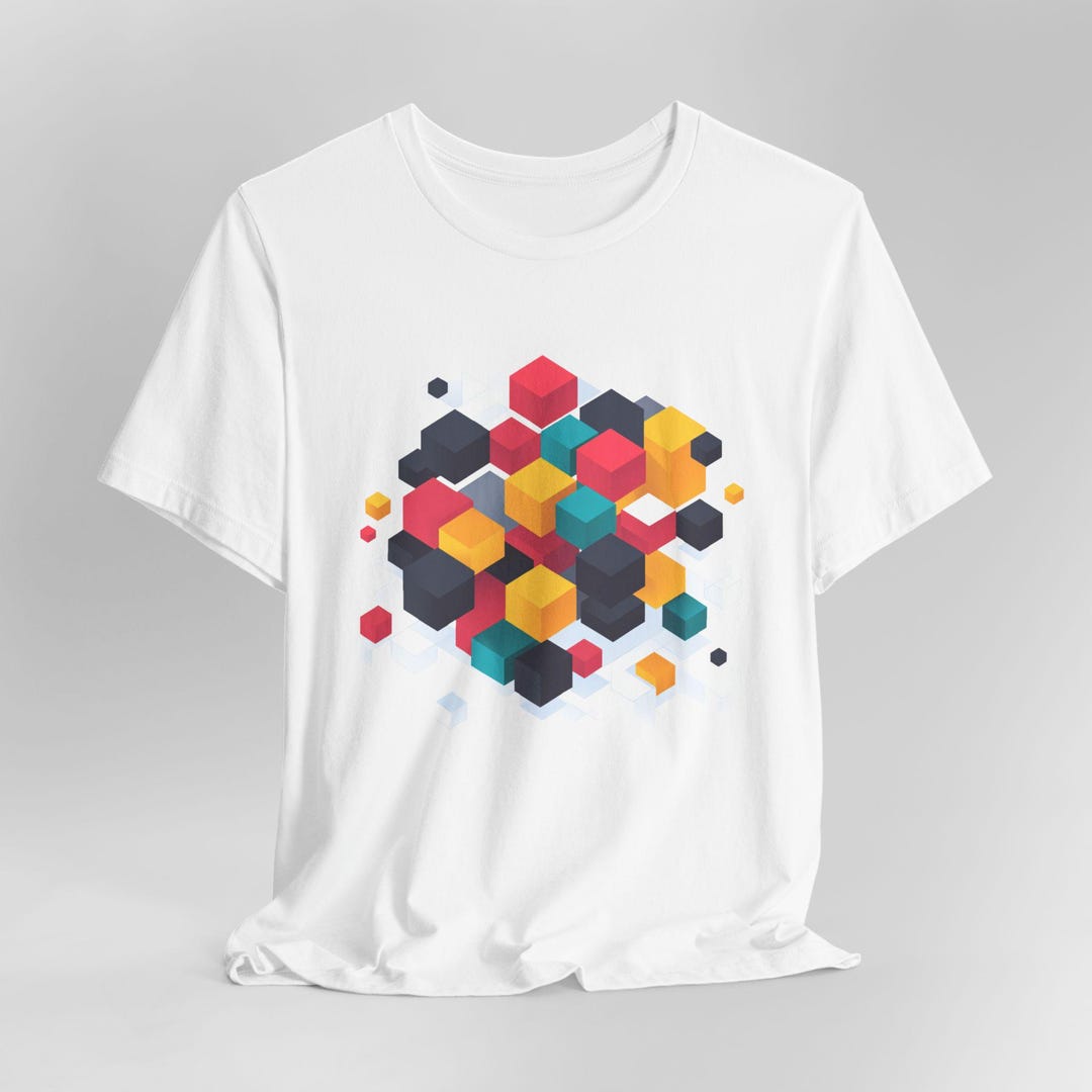 Geometric Cube Shirt | 3D Color Block Graphic Tee | Modern Abstract Art ...