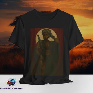 Afro Female Samurai Shirt | Black Woman Warrior Tee Shirt | Afrocentric Strength Apparel | Tribal Goddess Katana Graphic Tee