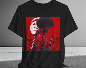 Black Samurai Shirt, Afro Warrior T-Shirt, African Katana Fighter Tee, Tribal Swordsman Apparel, Ninja Drip, Samurai Aesthetic