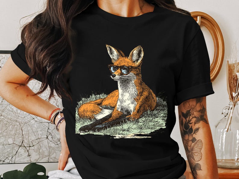 Fox Wearing Glasses T-Shirt, Cool Fox Graphic Tee, Hipster Animal Shirt, Quirky Fox Lovers Gift, Cute Fox Top, Casual Outdoor Wear