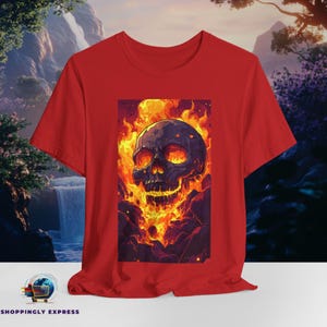 Metal Skull Flame T-Shirt | Heavy Metal Aesthetic Tee | Dark Lava Graphic Shirt | Skull Fire Metalhead Apparel | Alternative Rock Fashion