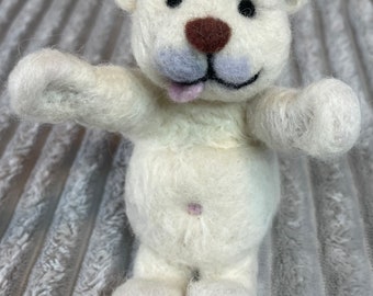 Hand Made Needle Felted Chubby Cub Bear OOAK in Cream and Grey