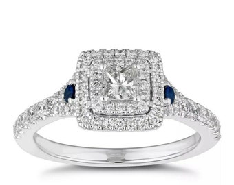 Cushion Lab Created Cut Halo Engagement Ring/ Bridal wedding ring set, Gold Promise Ring, Moissanite & Diamond, Pave Band, Anniversary Ring