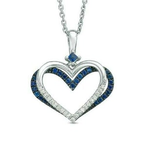 Coração de safira azul e colar com pingente de diamante em ouro | Pingente de halo de coração de safira azul natural em ouro | Pingente de safira em formato de coração