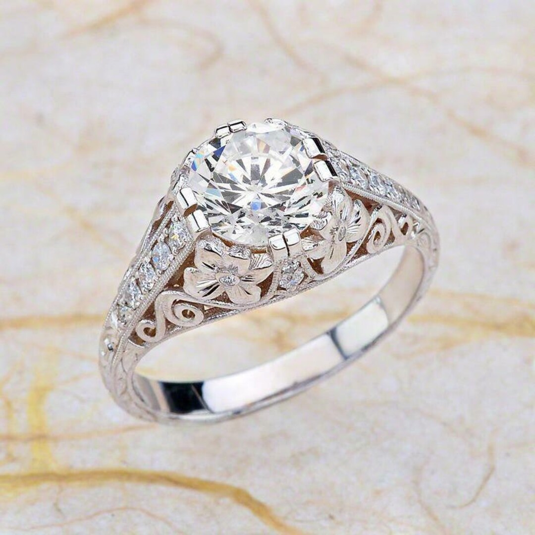 Vintage Art Deco Ring Filgree Wedding Ring 3.05ct Diamond Silver ...