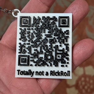 3D Printed Rick Roll QR Keychain - Black and White - Funny Gag Gift