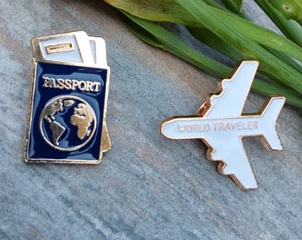Passport Airplane Enamel Pin, World Traveler Vacation Pin, Travel Pin, Passport Pin, Birthday Gift