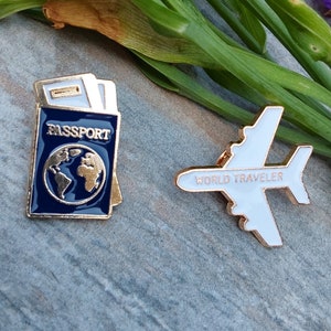 Passport Airplane Enamel Pin, World Traveler Vacation Pin, Travel Pin, Passport Pin, Birthday Gift