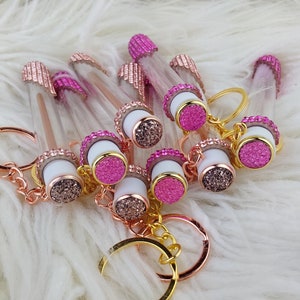 Blingy Champagne Rose Gold Or Pink  Rhinestone Mascara Brush Lash  Wand Spoolie Keychain Eyelash Extensions After Care Key Chain