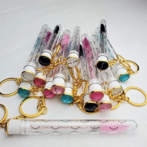 Cute Wink Eyelash Lashes Printed Tube Mascara Spoolies Brush Lash Wand With Keychain Key Chain Eyelash Extensions