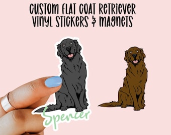 Custom Flat Coated Retriever Vinyl Stickers & Magnets, Gift for Flat Coated Retriever Lover, Brown Flat Coated Retriever