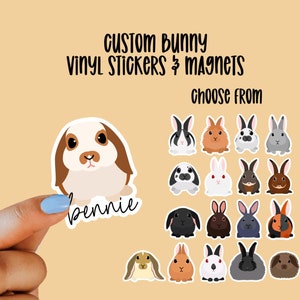 Custom Bunny Stickers and Magnets, Water Bottle Stickers, Laptop Stickers, waterproof, Dishwasher safe, Rabbit Stickers