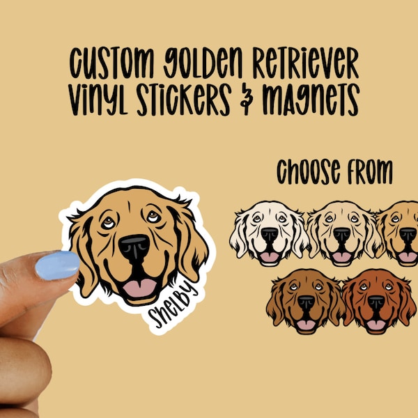 Custom Golden Retriever Vinyl Stickers & Magnets, Gift for Golden Retriever Lover, English Cream Retriever, Laptop Sticker