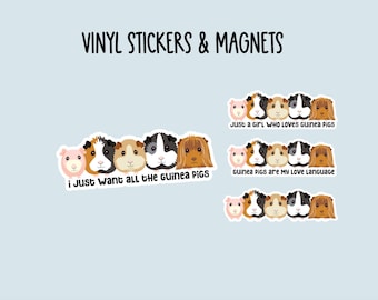 Guinea Pig Vinyl Stickers and Magnets, Water Bottle Stickers, Laptop Sticker, waterproof, Piggies, Cute Guinea Pigs, Notebook, Fridge Magnet