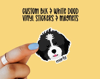 Custom Black & White doodle gift Sticker or Magnet, Custom Dog Sticker, Dog Magnet, Gift for Dog Lover, Laptop Stickers, Waterproof Sticker