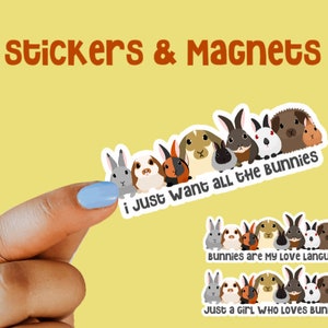 Bunny Stickers and Magnets, Water Bottle Stickers, Laptop Stickers