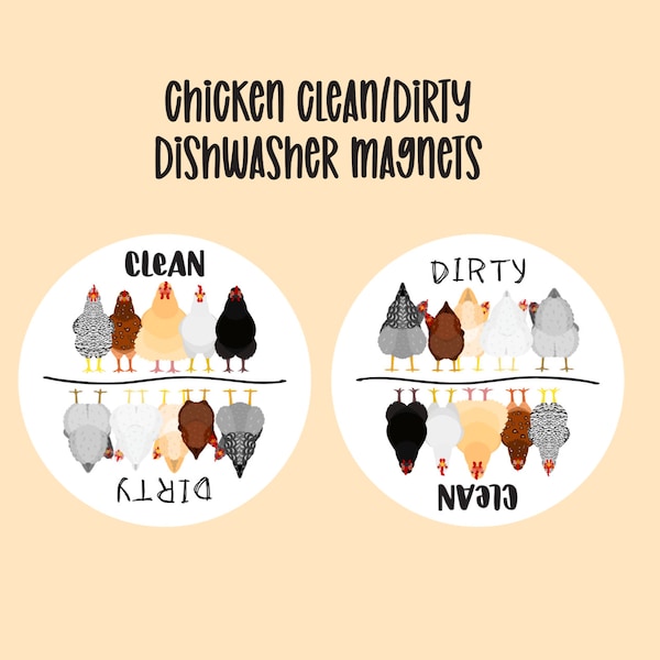 Chicken Clean and Dirty Dishwasher Magnet | Chicken Kitchen Decor | Clean Dishes | Cute Chicken Magnets