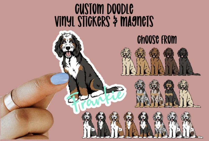 Custom Vinyl Doodle Stickers and Magnets Bernedoodle Aussiedoodle Merle Doodle, Goldendoodle image 1