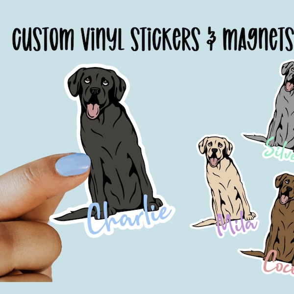 Custom Labrador Vinyl Stickers and Magnets, Black Lab, Yellow Lab, Chocolate Lab, Silver Lab, Custom Gift for Dog Lover, Laptop