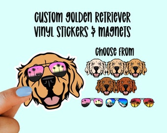 Custom Golden Retriever Vinyl Stickers & Magnets, Gift for Golden Retriever Lover, English Cream Retriever, Sunglasses, Laptop Sticker,