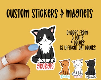 Custom Cat Stickers & Magnets, Laptop Stickers, Waterproof and Weatherproof Stickers, Gift for Cat Lover