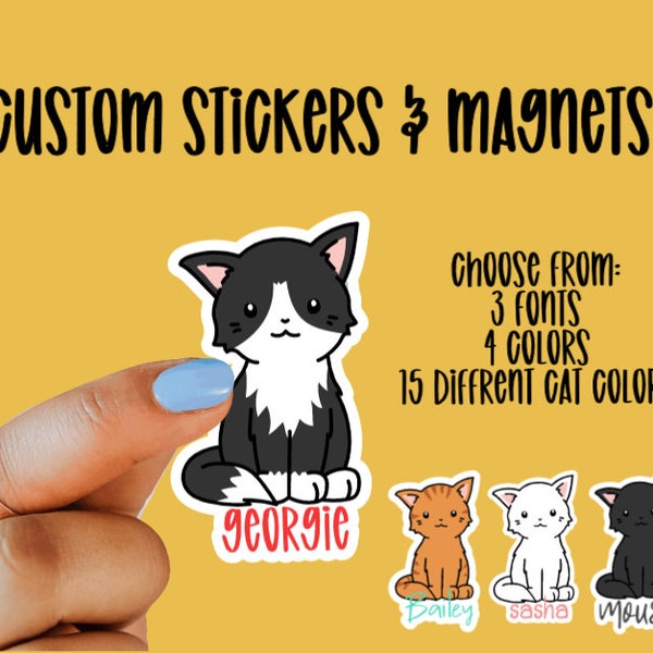 Custom Cat Stickers & Magnets, Laptop Stickers, Waterproof and Weatherproof Stickers, Gift for Cat Lover