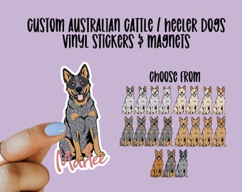 Custom Australian Cattle Dog, Blue Heeler, Red Heeler Vinyl Stickers and Magnets