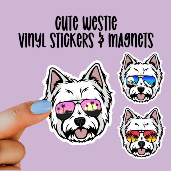 West Highland Terrier Vinyl Stickers and Magnets | Westie | Waterproof Vinyl Stickers | The Westie Life | Cute Dog | Sunglasses