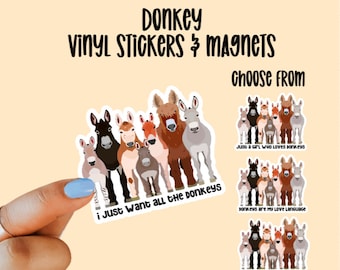 Cute Donkey Stickers and Magnets | Vinyl Stickers | Waterproof and Weatherproof