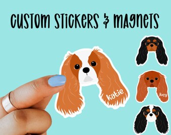 Custom Cavalier King Charles gift Sticker or Magnet, Custom Dog Sticker, Dog Magnet, Gift for Dog Lover, Laptop Stickers, Waterproof Sticker