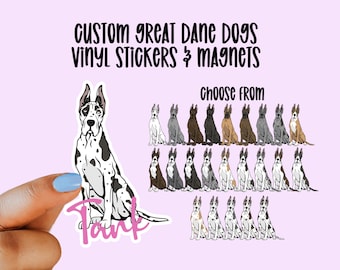Custom Great Dane Vinyl Stickers and Magnets | Waterproof Vinyl Stickers | Cropped ears