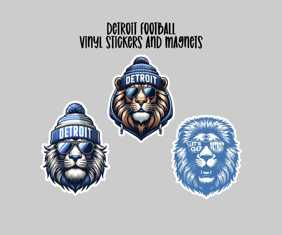 Detroit Football Vinyl Waterproof Stickers and Magnets, Lion Head ...