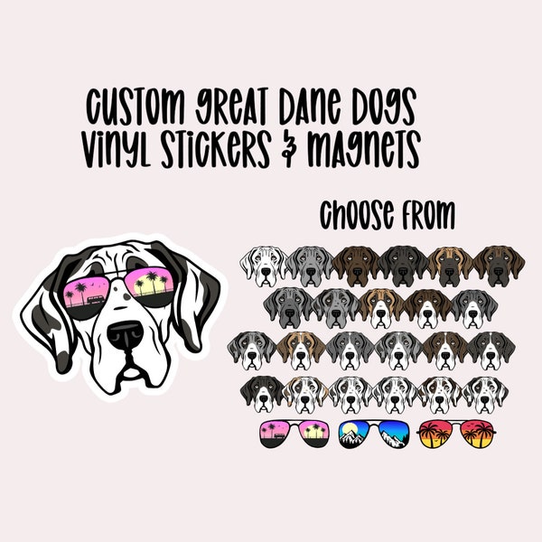 Custom Great Dane Vinyl Stickers and Magnets | Waterproof Vinyl Stickers | Natural ears