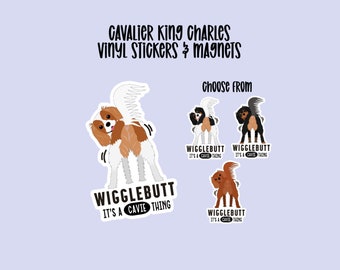 Cavalier King Charles Vinyl Stickers & Magnets, Gift for Cavie Lover, Wigglebutt, Laptop Sticker, Blenheim, Ruby, Water bottle sticker