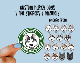 Custom Siberian Husky Vinyl Stickers and Magnets | Siberian Husky | Waterproof Vinyl Stickers