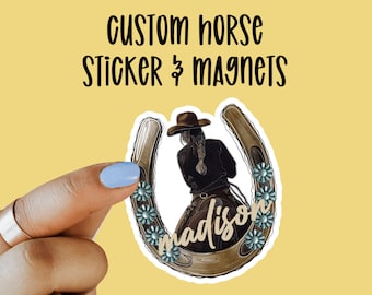 Custom Horse Stickers and Magnets, Equestrian Stickers, Horse lover gifts, Waterproof, Laptop Stickers, Dishwasher Safe