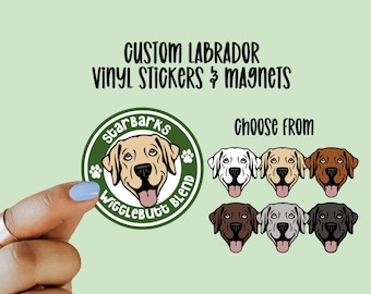 Custom Labrador Vinyl Stickers and Magnets, Black Lab,Yellow Lab, Chocolate Lab, Silver Lab, Custom Gift for Dog Lover, Laptop, Starbarks