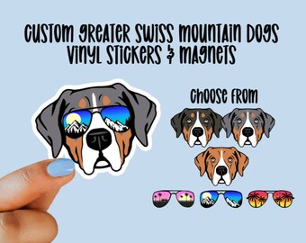 Custom Greater Swiss Mountain Dog Vinyl Stickers and Magnets | Swiss Mountain Dog | Waterproof Vinyl Stickers | Swissie Dog | Sunglasses