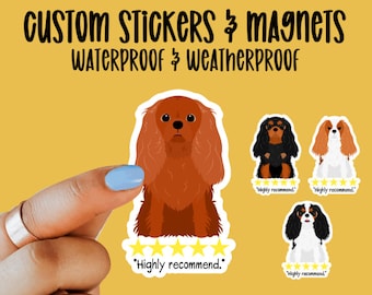 Cavalier King Charles, 5 Star Review, Vinyl stickers and magnets, Gift for Dog Lover, Laptop Stickers, Waterproof Sticker, Magnet for fridge