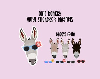 Custom Donkey Vinyl Stickers and Magnets, Personalized Donkey, Waterproof Stickers, Notebook stickers, Locker Magnets, Laptop, Donkey gift