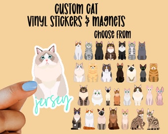 Custom Cat Stickers & Magnets, Laptop Stickers, Waterproof Stickers, Gift for Cat Lover, Ragdoll, American Shorthair, Calico