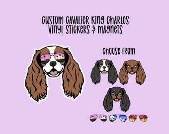Custom Cavalier King Charles Vinyl Stickers & Magnets, Gift for Cavalier King Charles Lover, Sunglasses, Laptop Sticker, Blenheim, Ruby