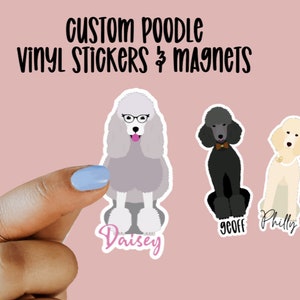 Sticker ou aimant cadeau caniche personnalisé, sticker chien personnalisé, aimant chien, cadeau d'ordinateur portable pour amoureux des chiens, stickers résistants à l'eau