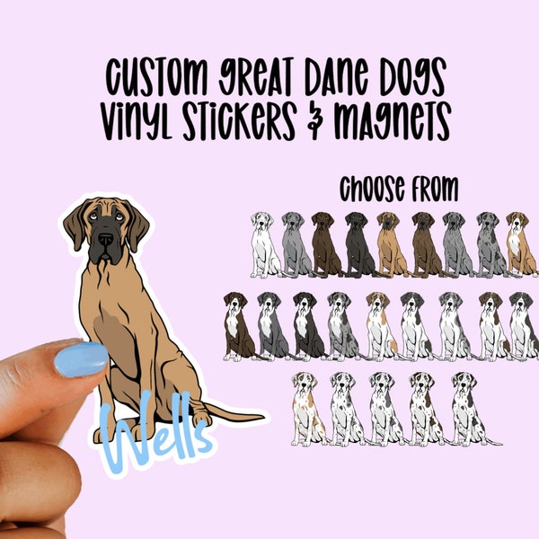 Custom Great Dane Vinyl Stickers and Magnets | Waterproof Vinyl Stickers | Natural ears