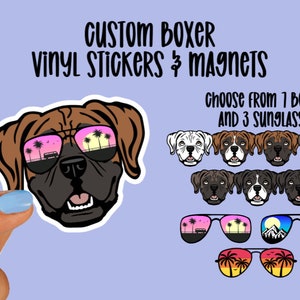 Personalized Boxer Vinyl Stickers and Magnets | Custom Sticker | Gift for dog lover | Boxer w/ Cute Sunglasses |Summertime Boxer | Adventure